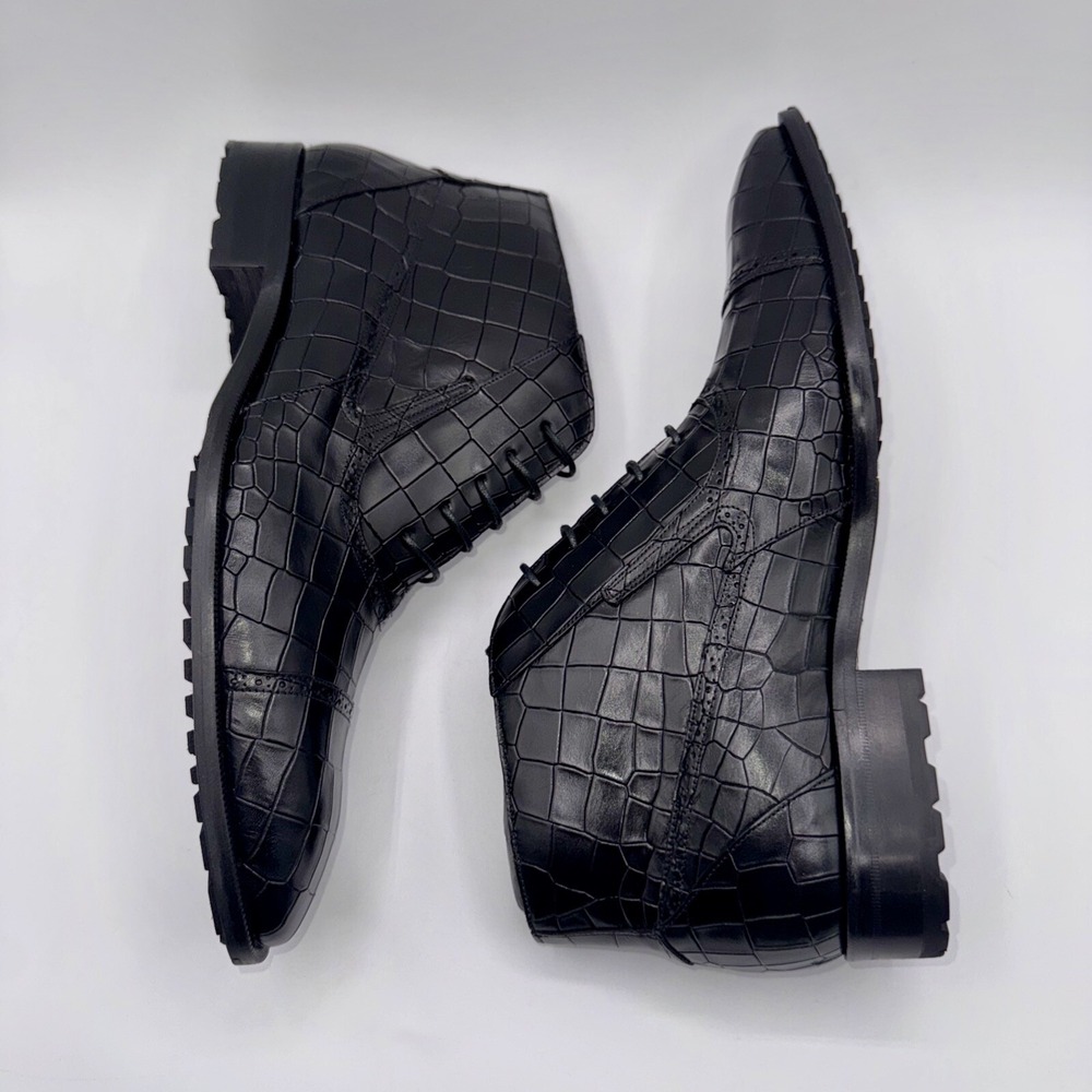 Mezlan McKay Cap Toe Boots Men's Size 10 M Black Crocodile Embossed Leather - Picture 6 of 16